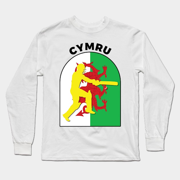 Cymru Cricket Batsman Baner Cymru Long Sleeve T-Shirt by DPattonPD